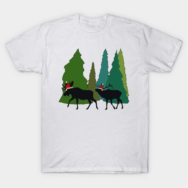 Moose and Elk Play Santa T-Shirt by MelissaJBarrett